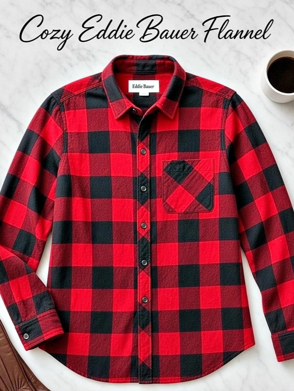 Eddie Bauer Flannel Shirt Medium Red Buffalo Plaid Lumberjack Heritage Outdoor